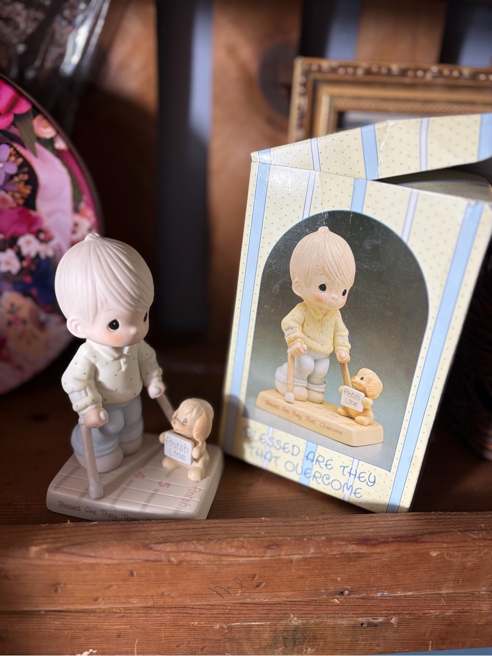Precious Moments Boy with Dog Figurine blessed are they that overcome